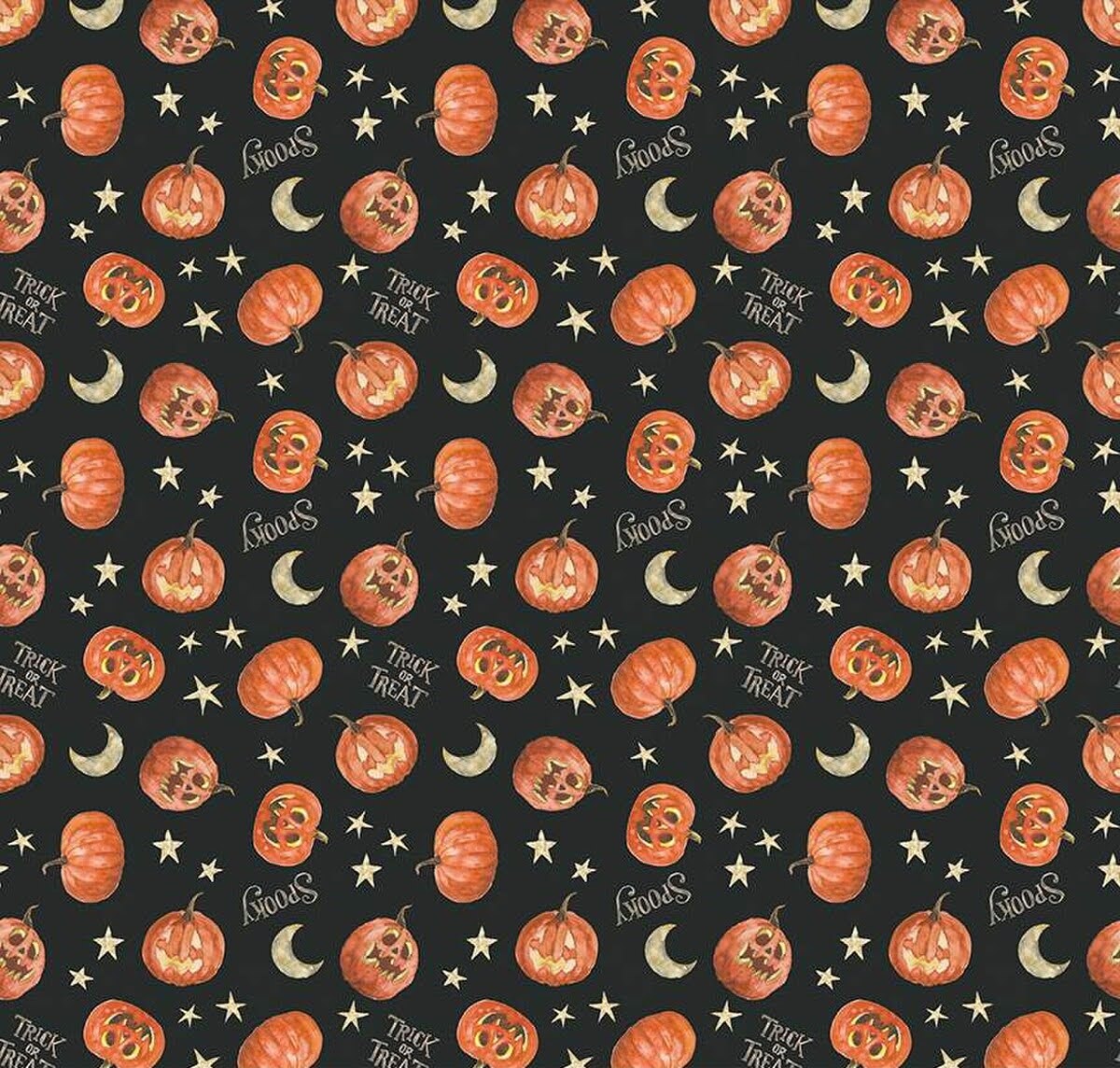 jack-o-lanterns with moons and words trick or treat on black background