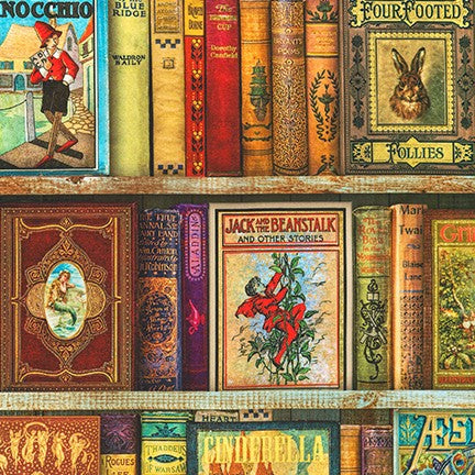 fairytale book covers on shelves