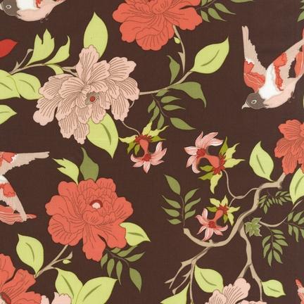 vintage floral with birds on a brown background