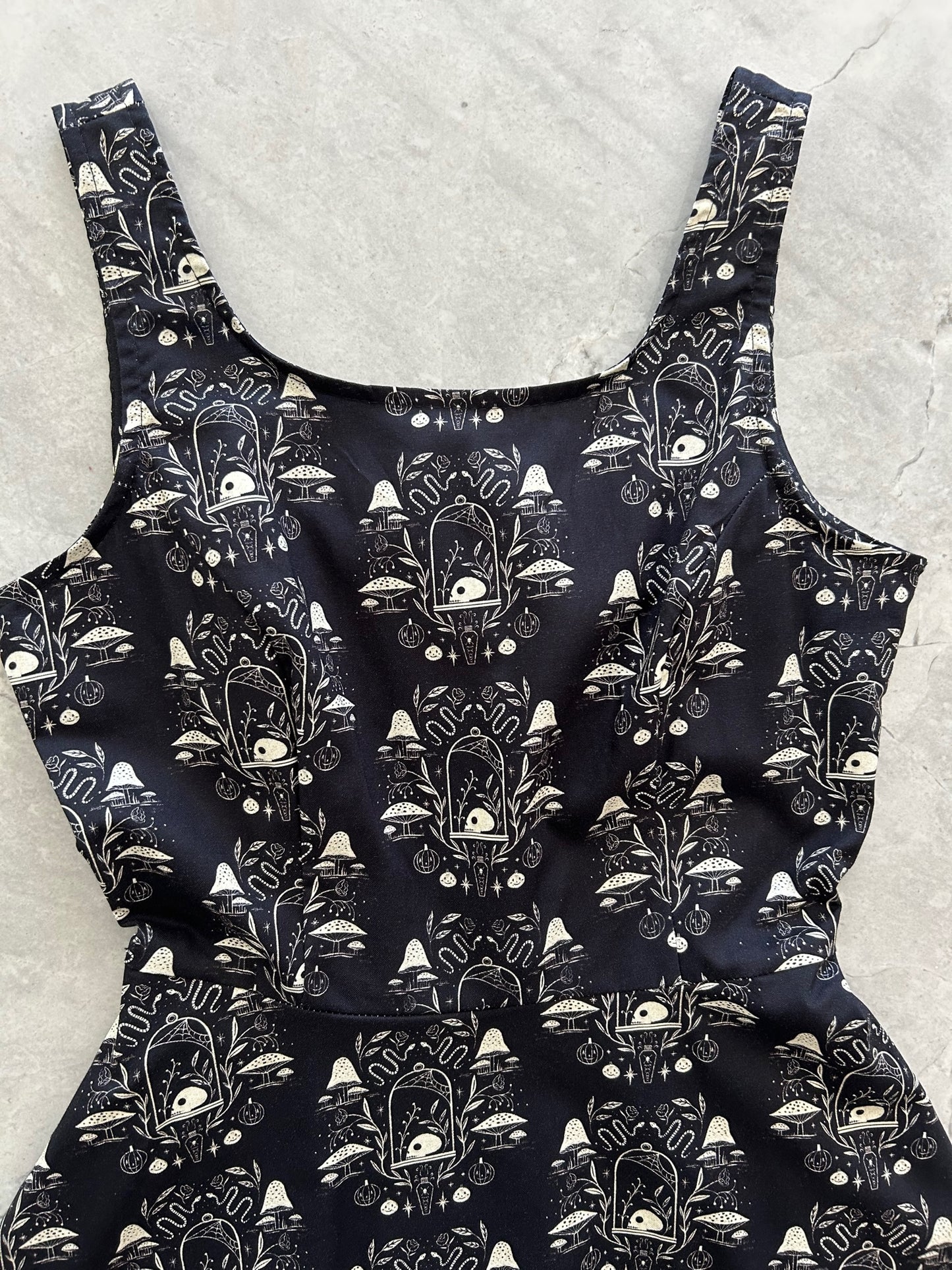 a close up image of bodice of our Apothecary Dress