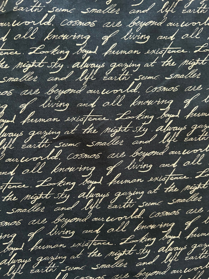 showing a close up of the fabric print of the words bow top