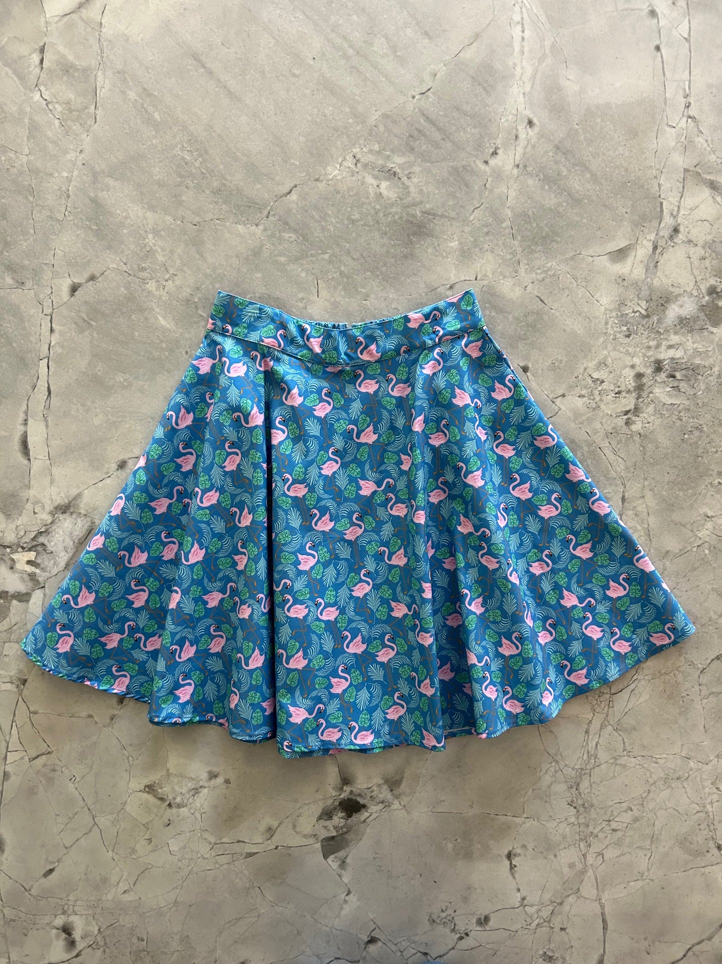 flat lay of flamingo skater skirt