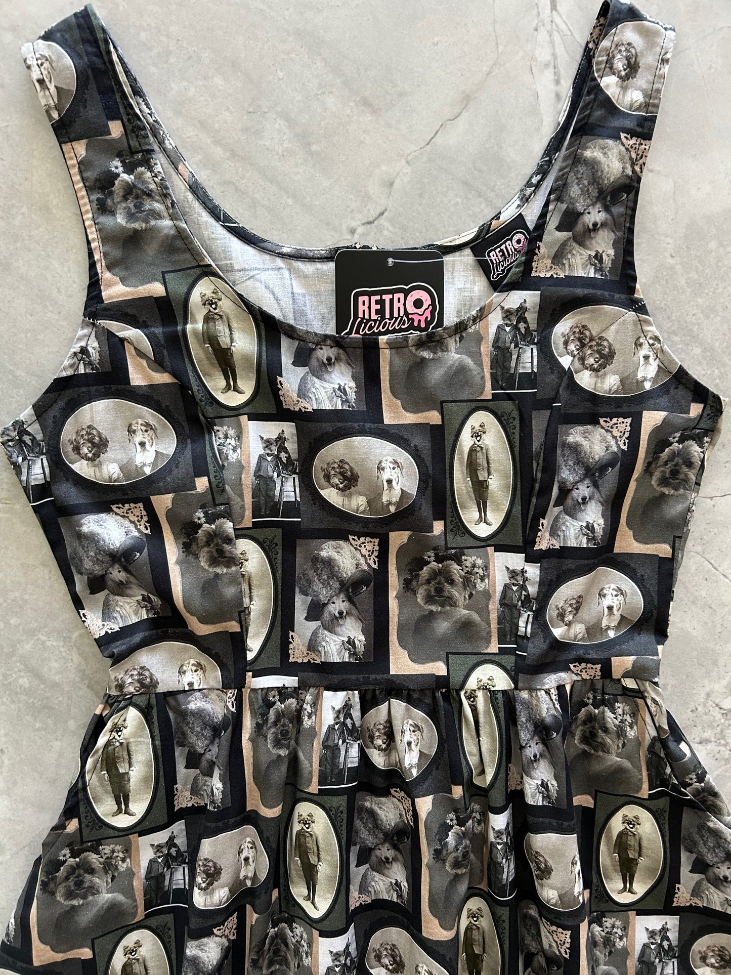 close up of bodice of dapper dogs