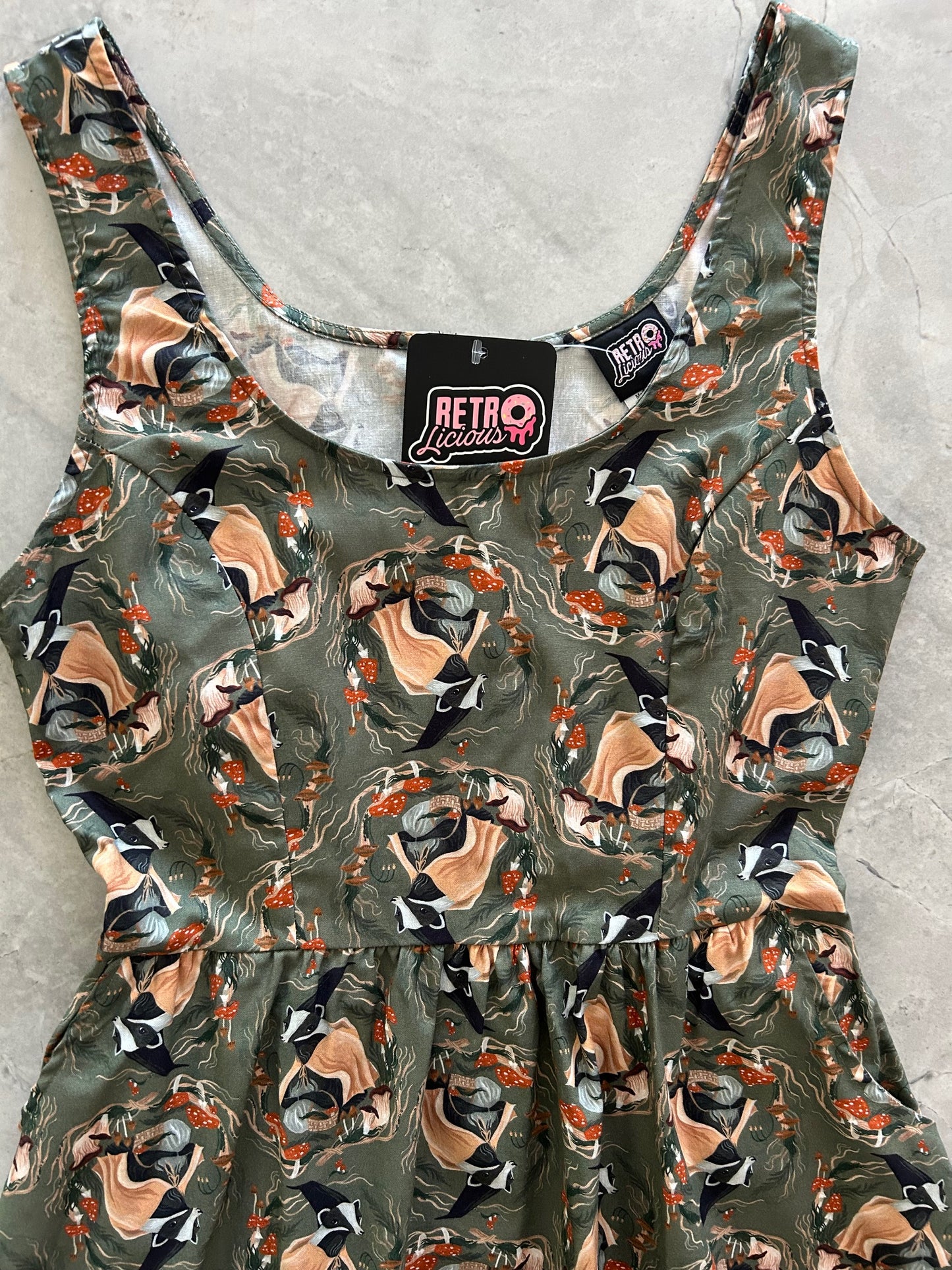 close up of bodice of Badger Fit & Flare Dress