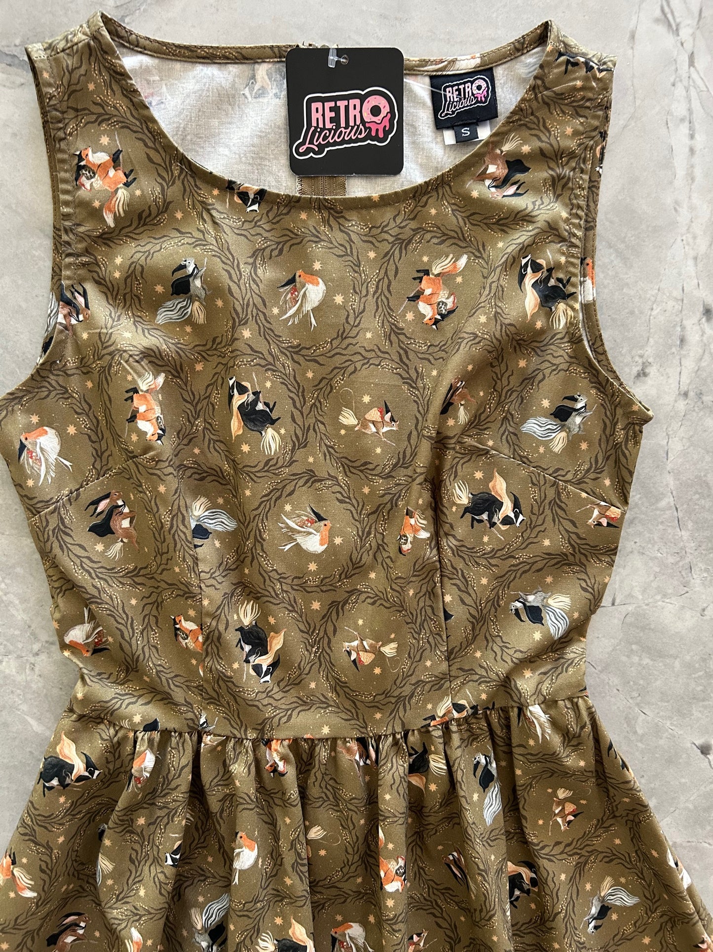 close up of bodice Witchy Animals Midi Dress