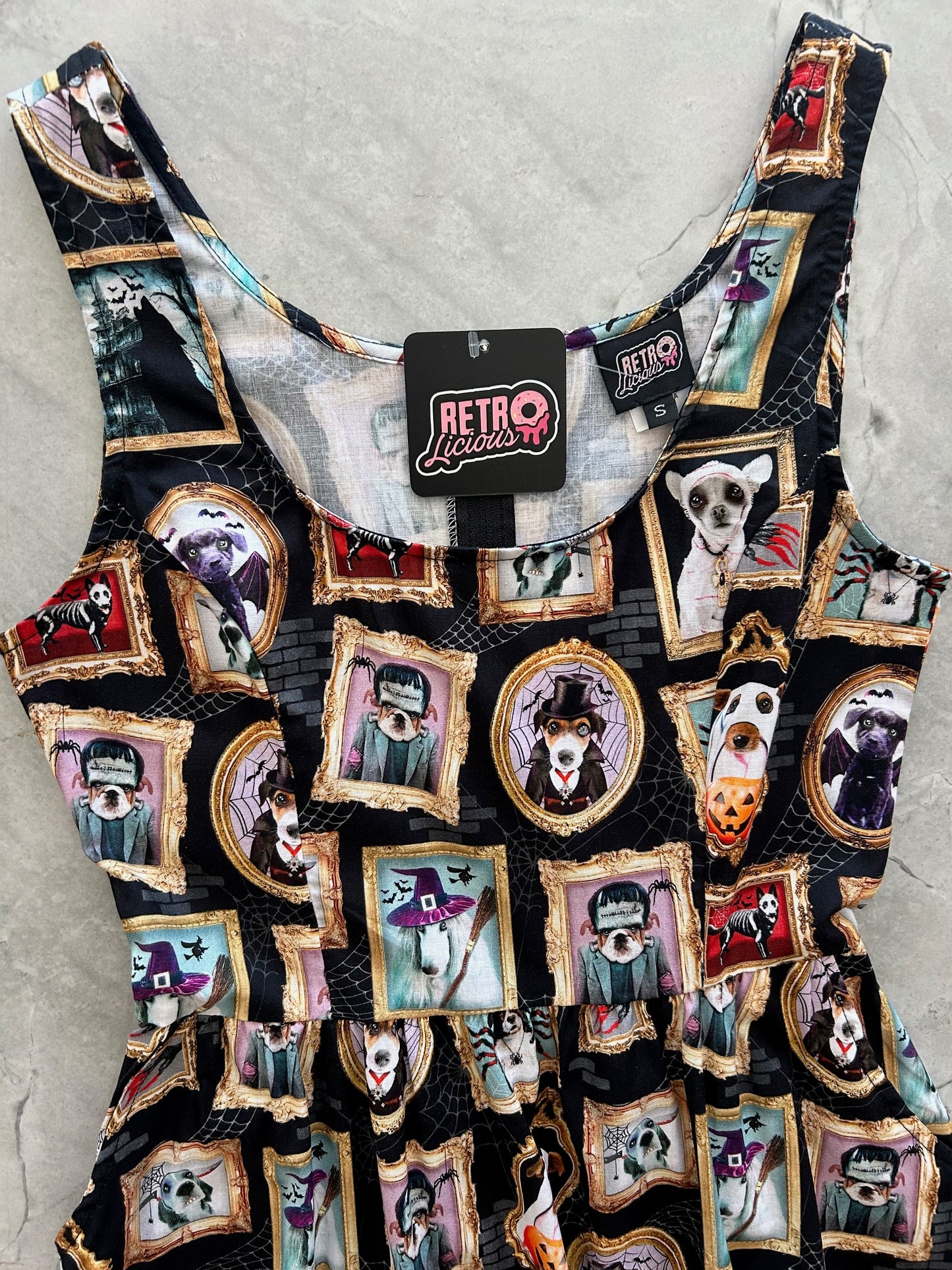 close up of Haunted Hounds Fit & Flare Dress