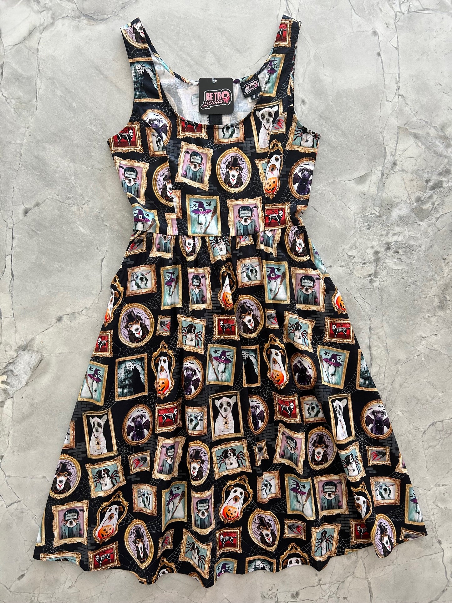 flatlay of Haunted Hounds Fit & Flare Dress