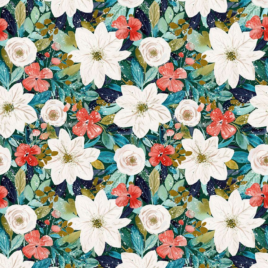 winter floral print with white poinsettias