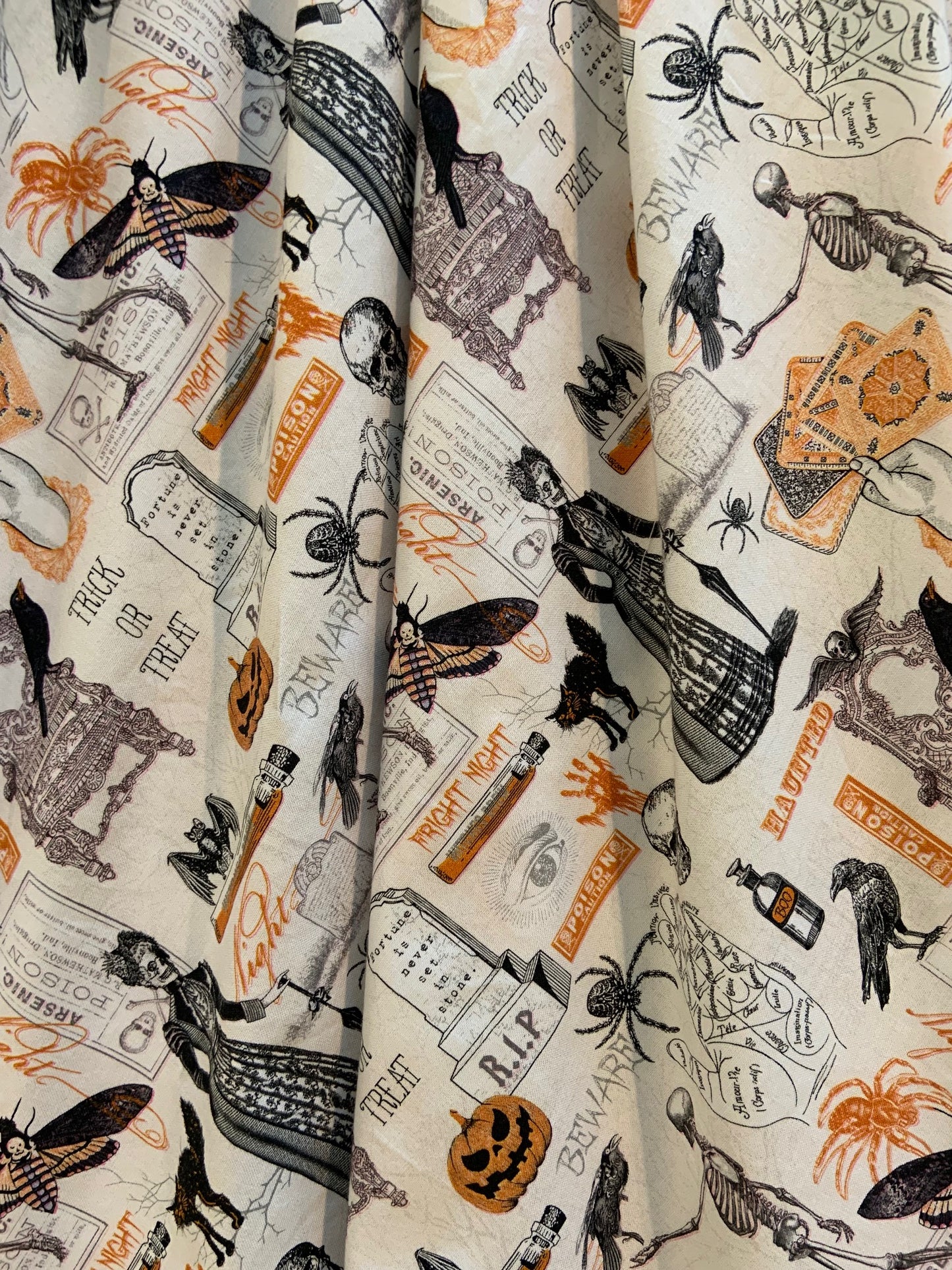 a close up of the fabric of spooky doris skirt