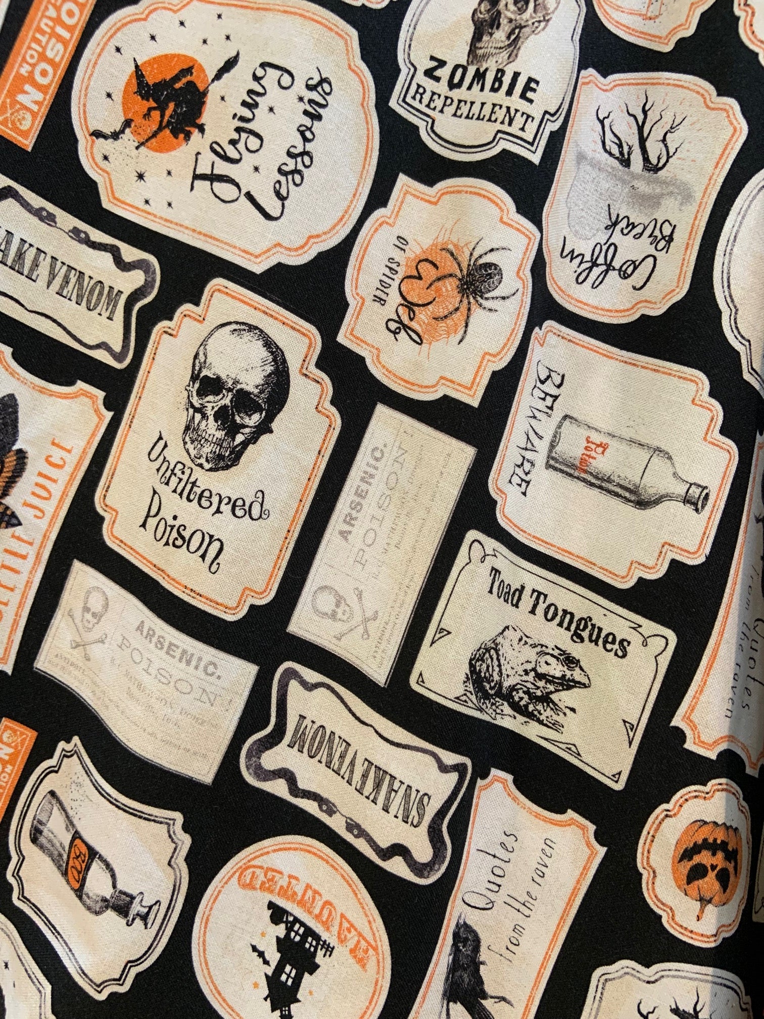 a close up of the fabric of the halloween doris skirt