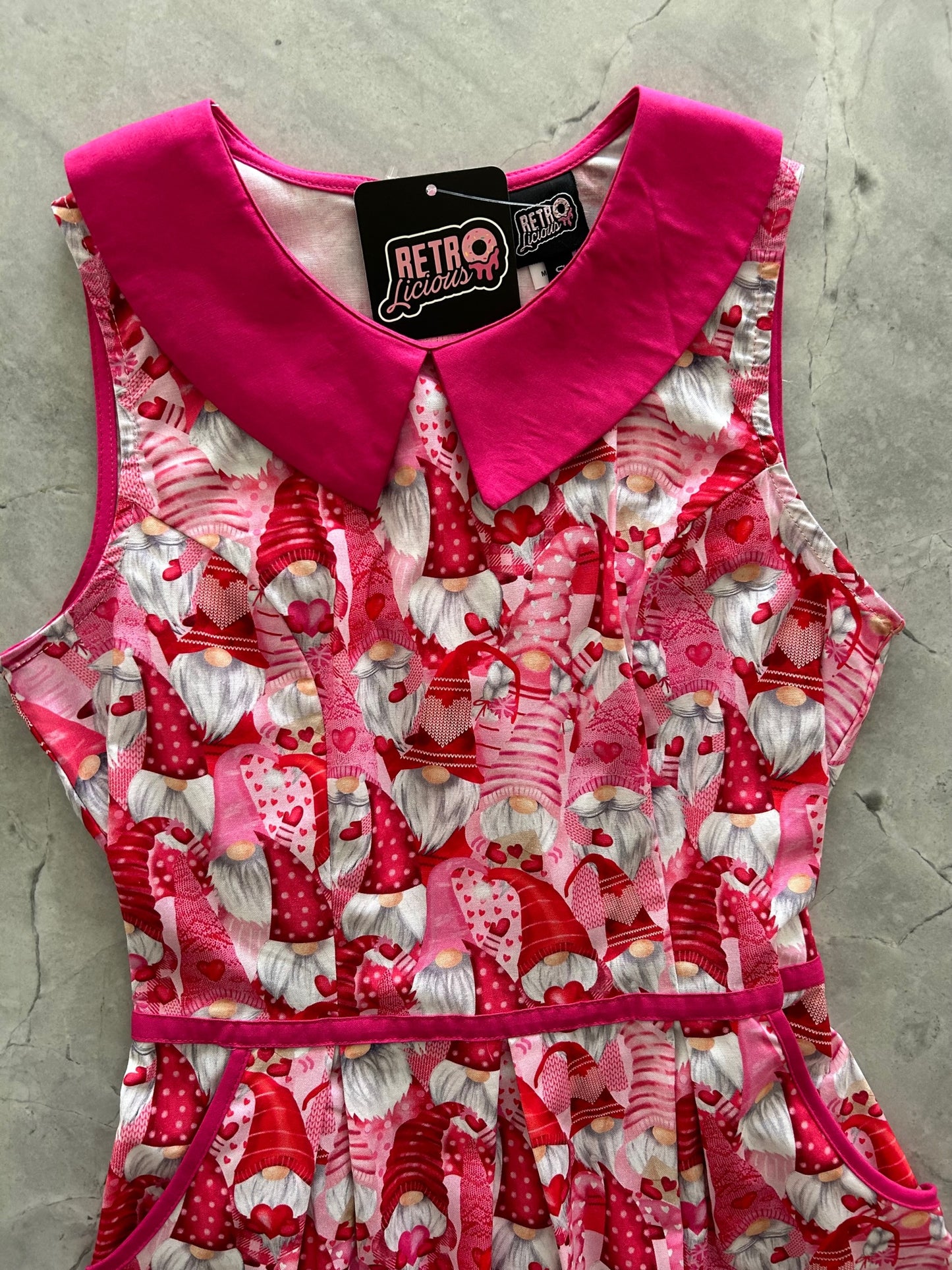 a close up od bodice of gnomes collared dress