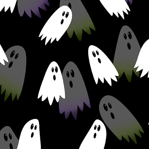 white cute ghosts on a black background