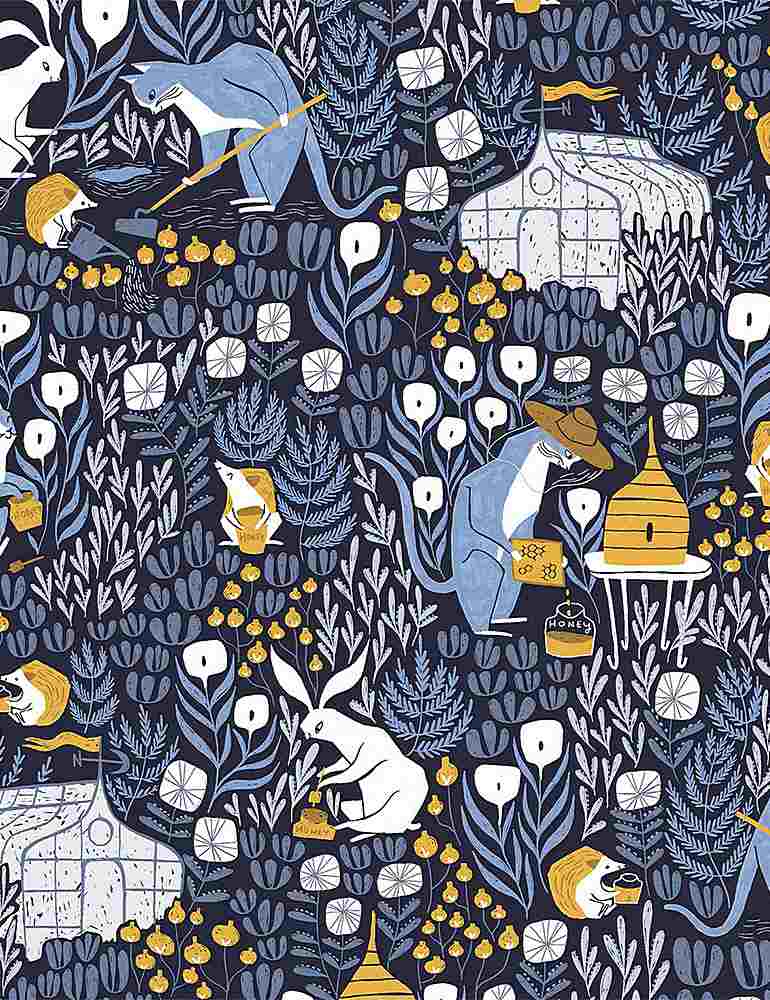 cats are bee keepers in a field of flowers and rabbits