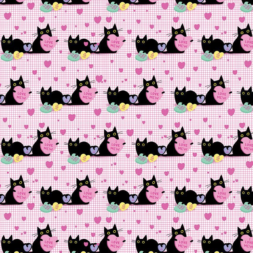 pink checkered background with black hearts holding hearts