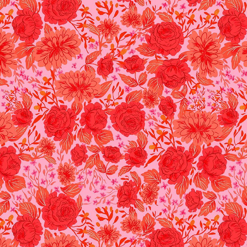 red flowers on a pink background
