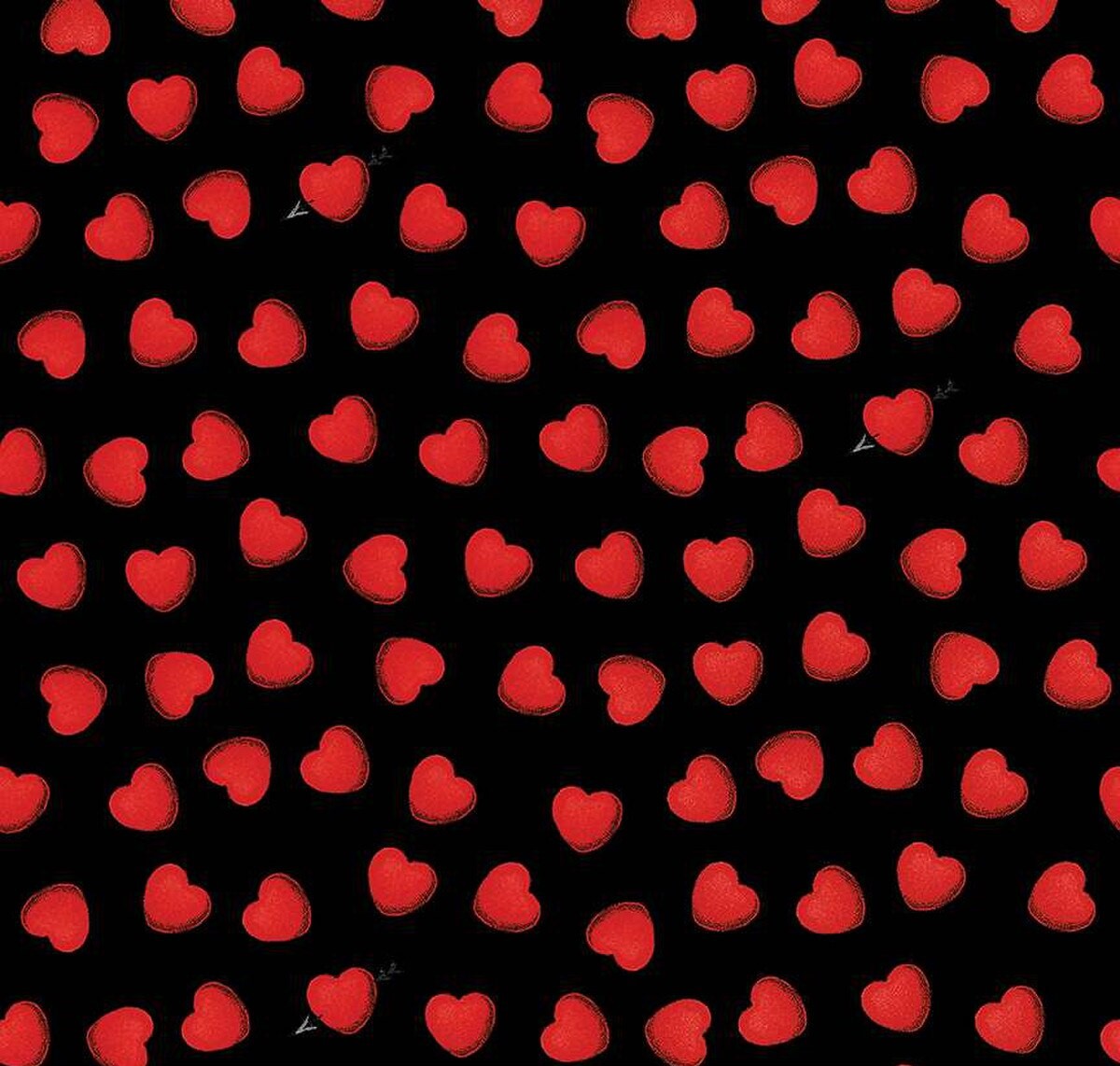 black background with red hearts all over print