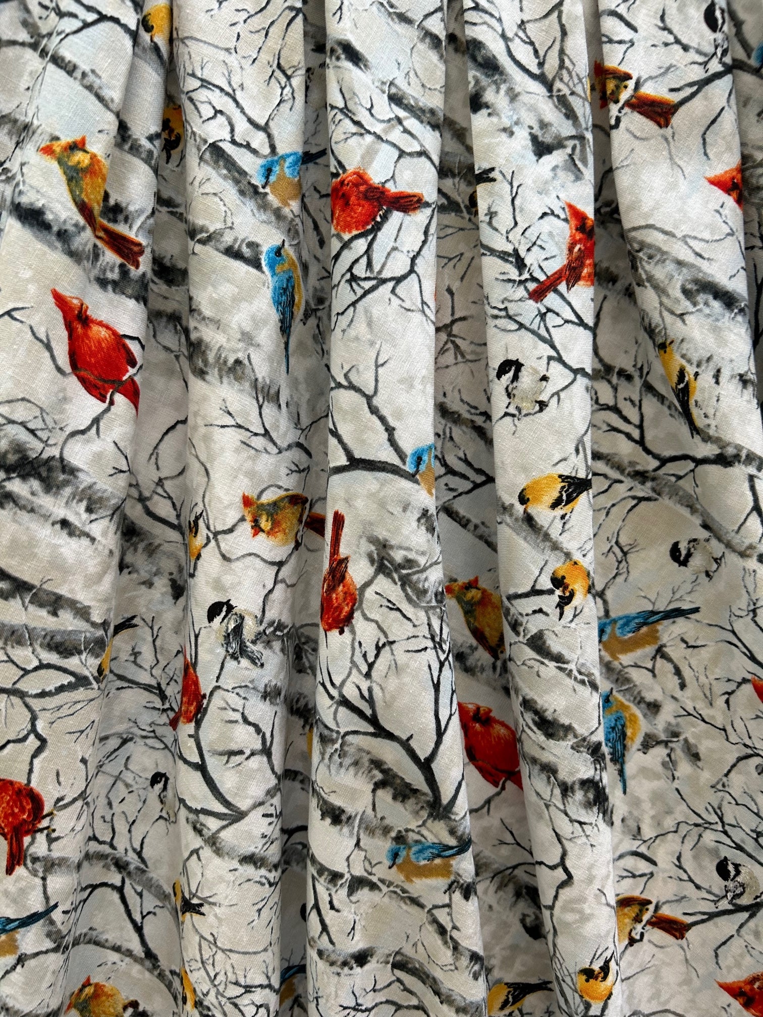 a close up of the birds on birch trees print