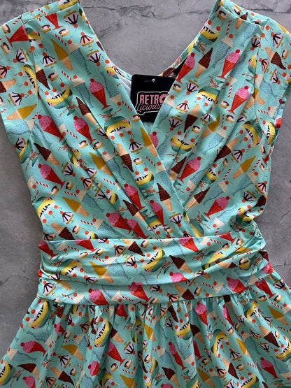 close up of greta bodice showing the pleats by neckline 