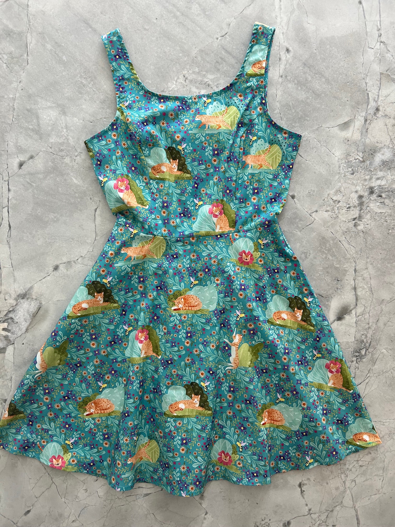 flat lay of the front of the cats skater dress