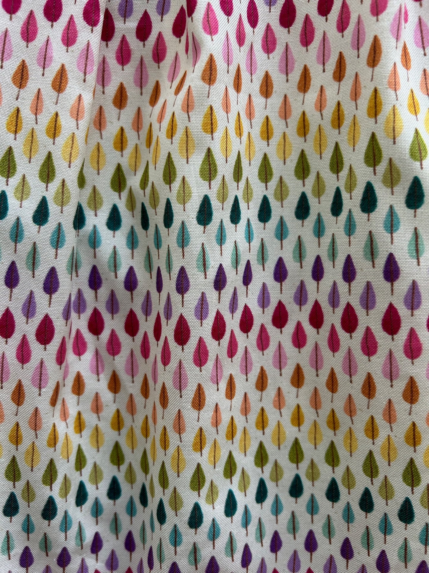 close up of fabric showing the rainbow drop print