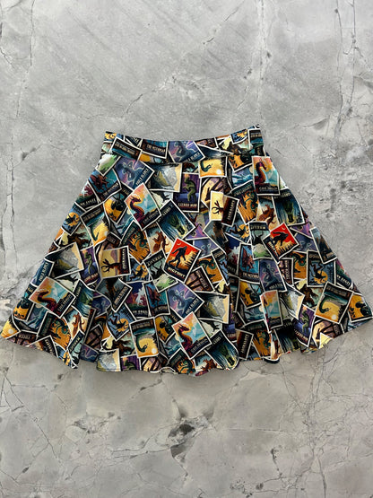a flat lay of skater skirt in our mythical creatures print