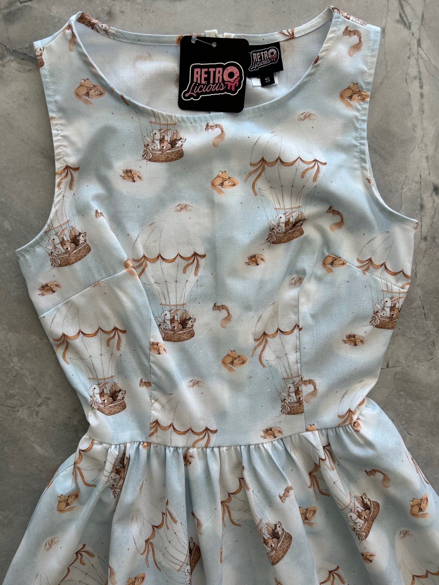 flatlay of close up of the bodice of hot air balloon dress