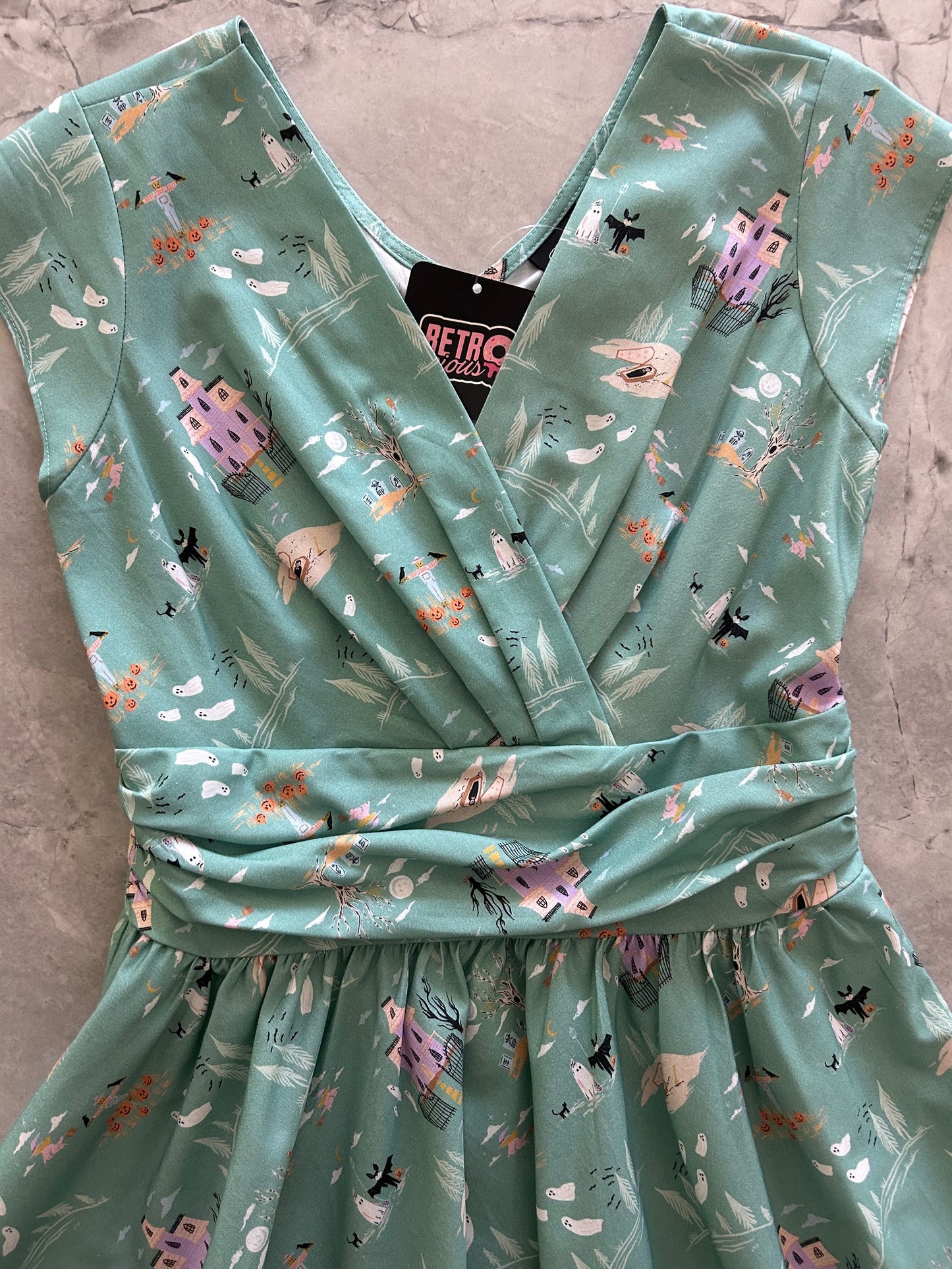 close up of the spooky fun greta dress bodice