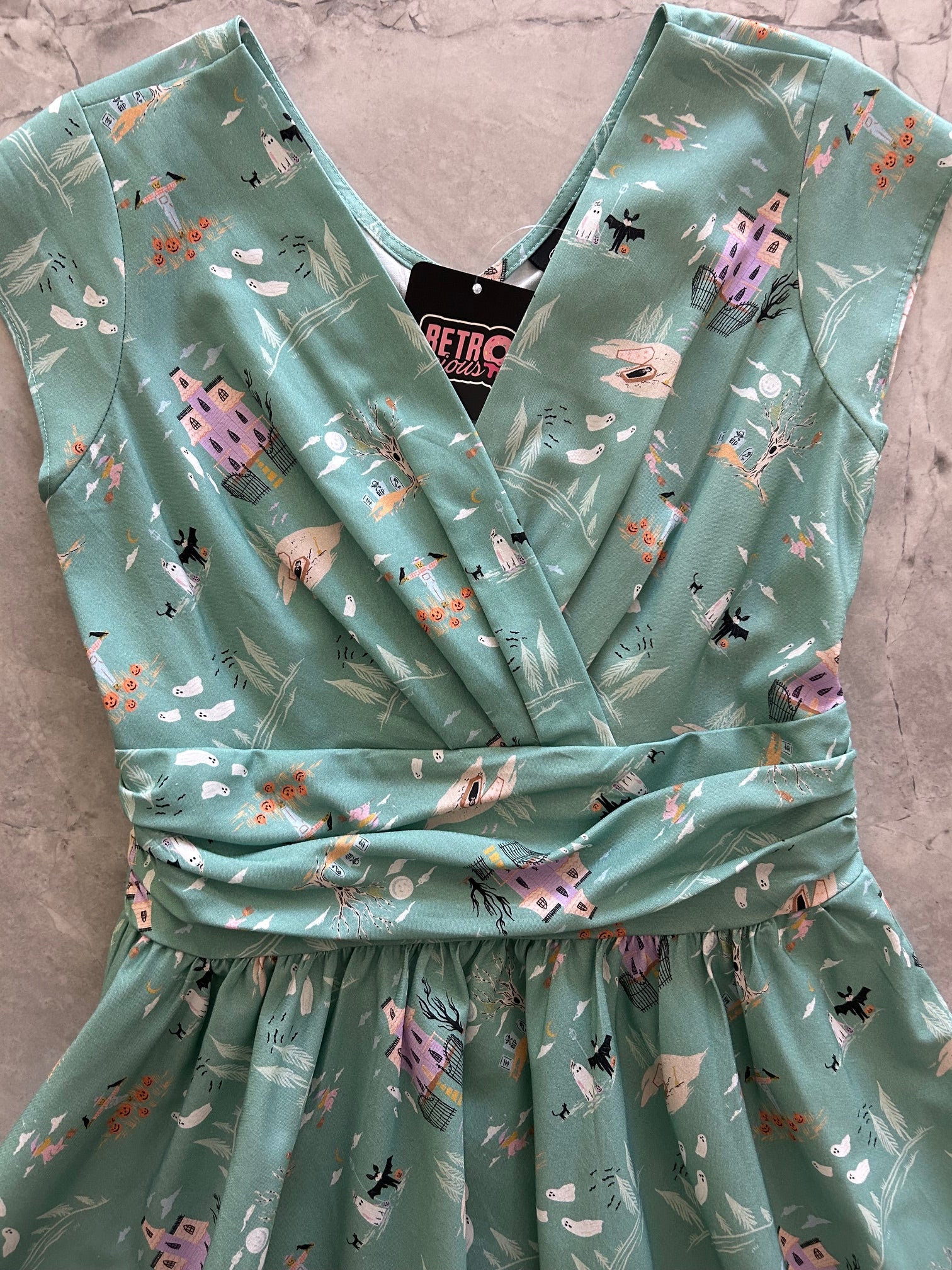 close up of the spooky fun greta dress bodice