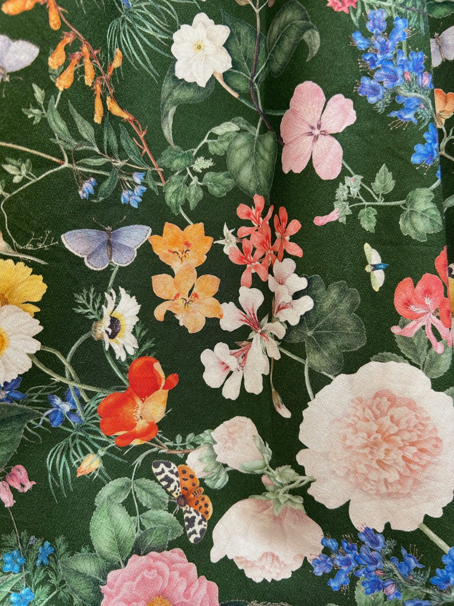 close up of the dark floral print