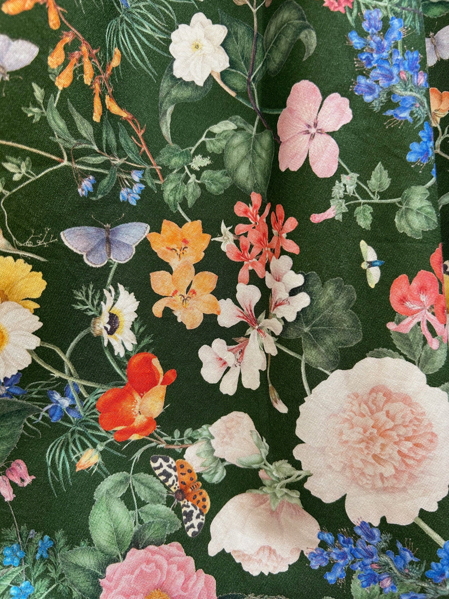 close up of the dark floral print