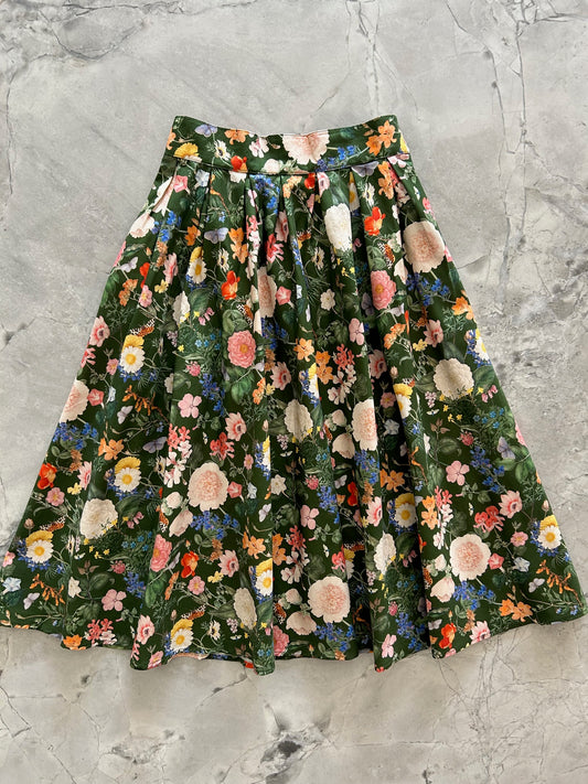 flatlay of dark floral doris skirt