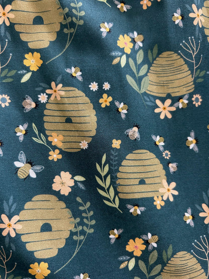 clolse up of beehive printn on green background
