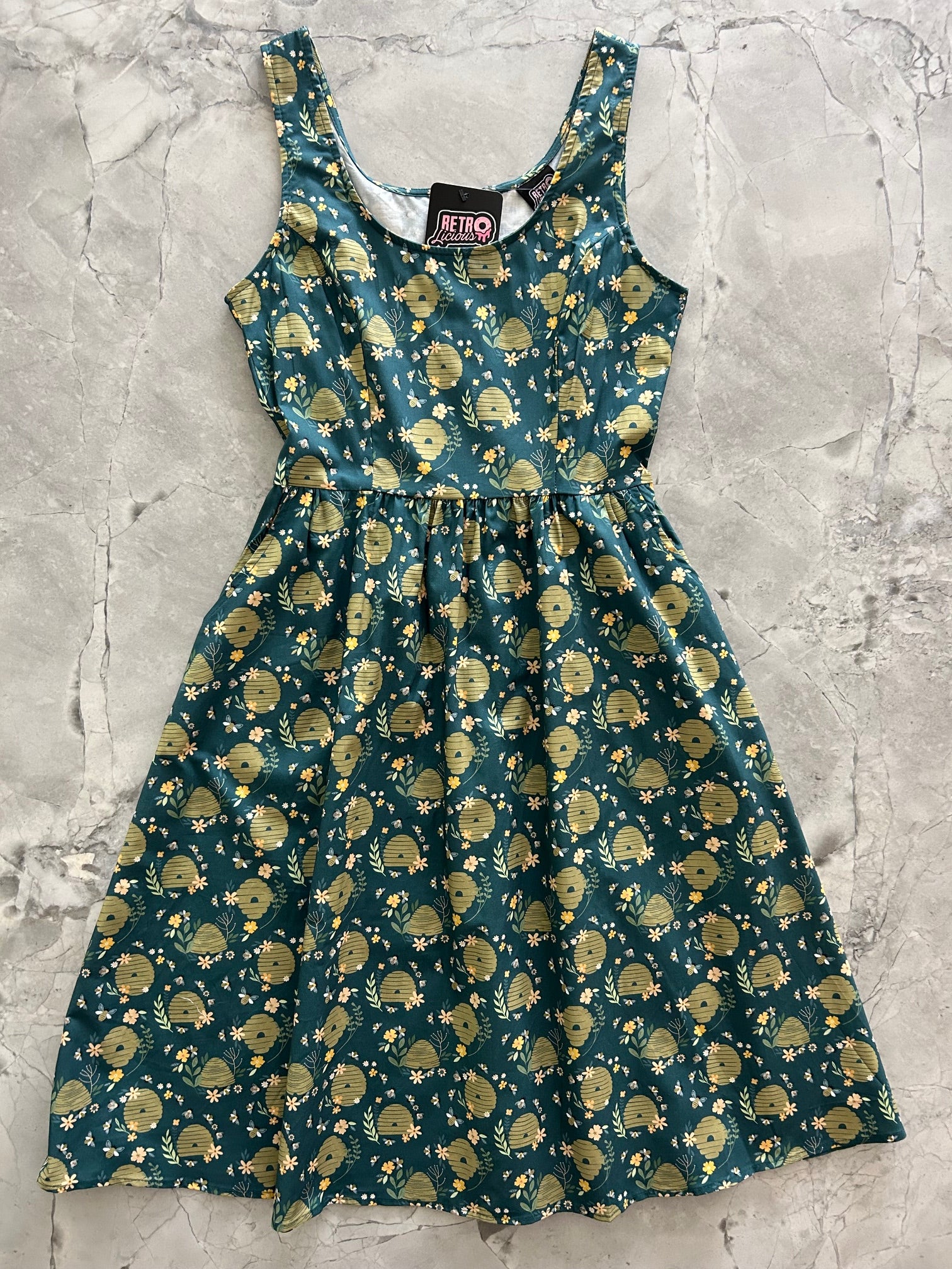 flatlay of our beehive fit and flare dress