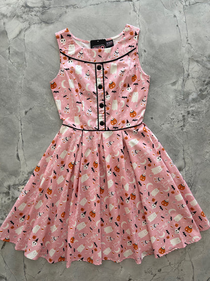 flatlay of elizabeth dress in pink halloween