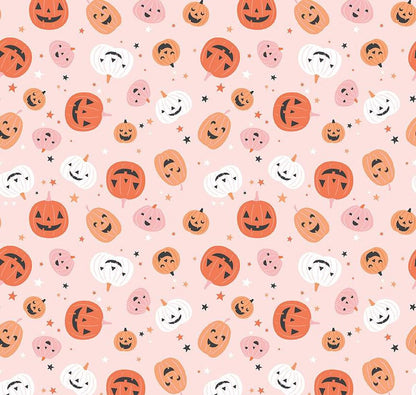 fabric print of pink jack-o-lantern bow topprint 