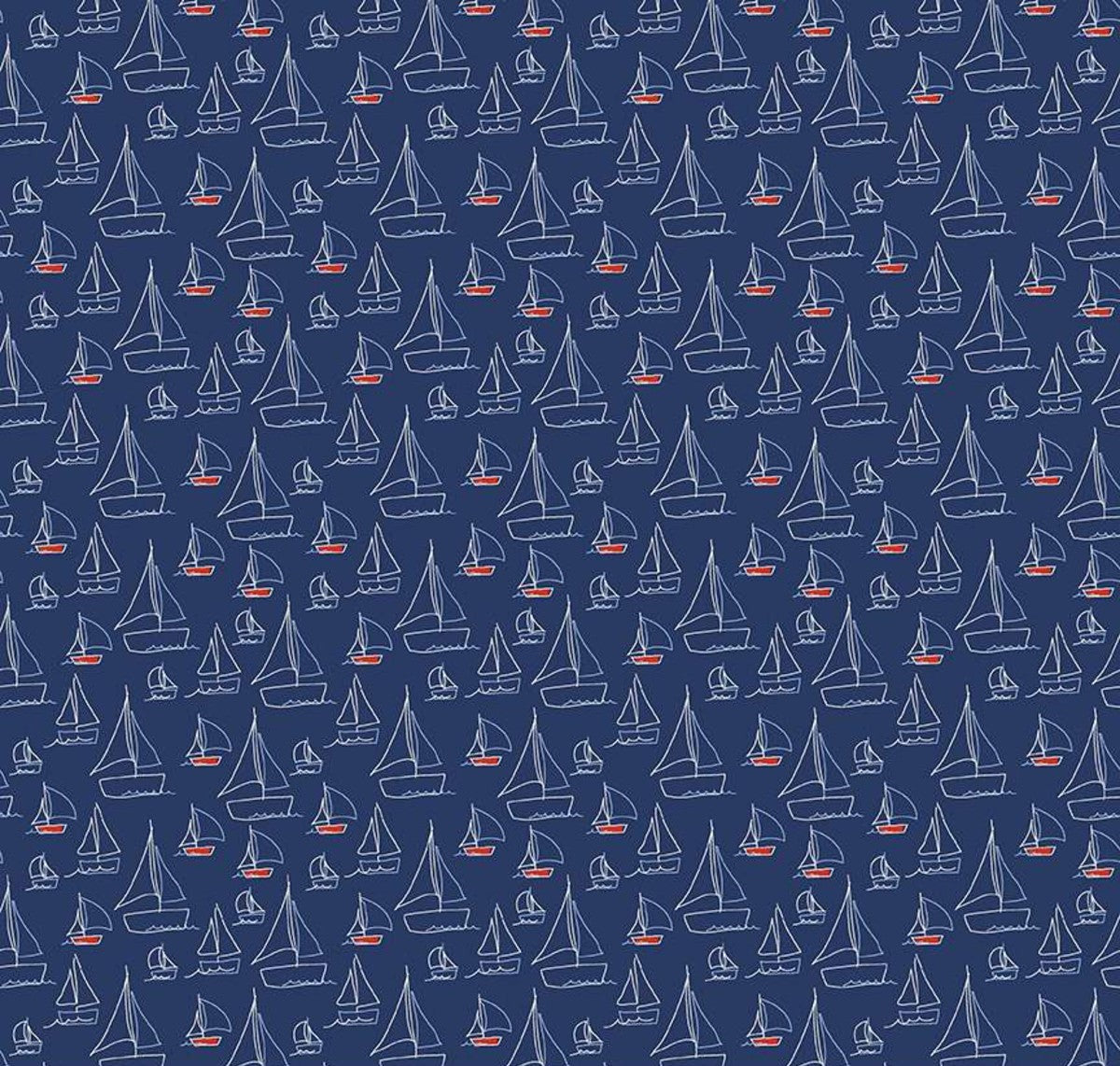 blue background with sailboats print