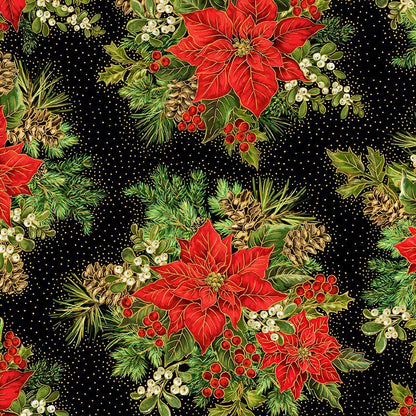 red poinsettias on black background