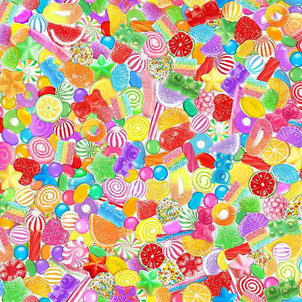 a close up of the fabric showing tightly packed bright candy