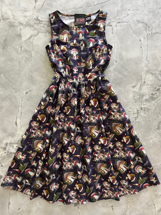 flatlay of gnomes midi dress