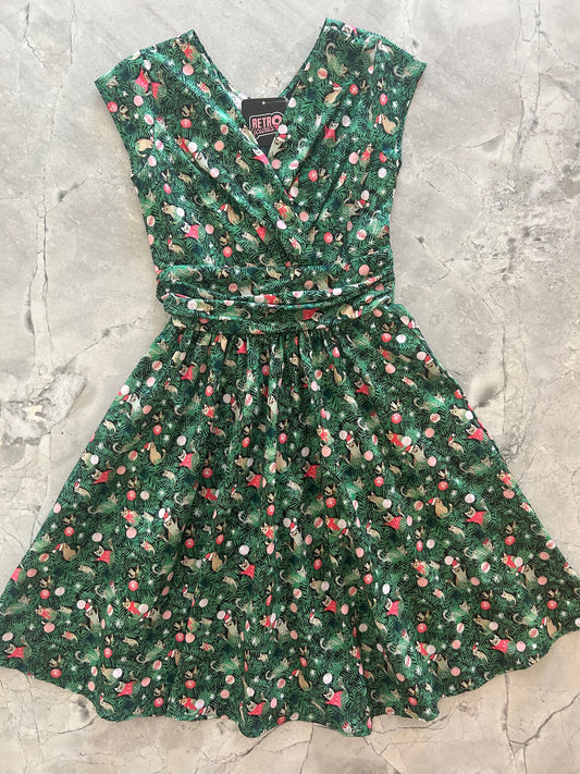 flatlay of our holiday cats greta dress