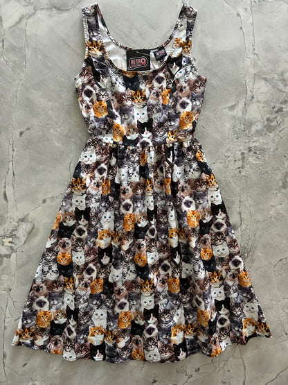 flatlay of realistic cats fit and flare dress