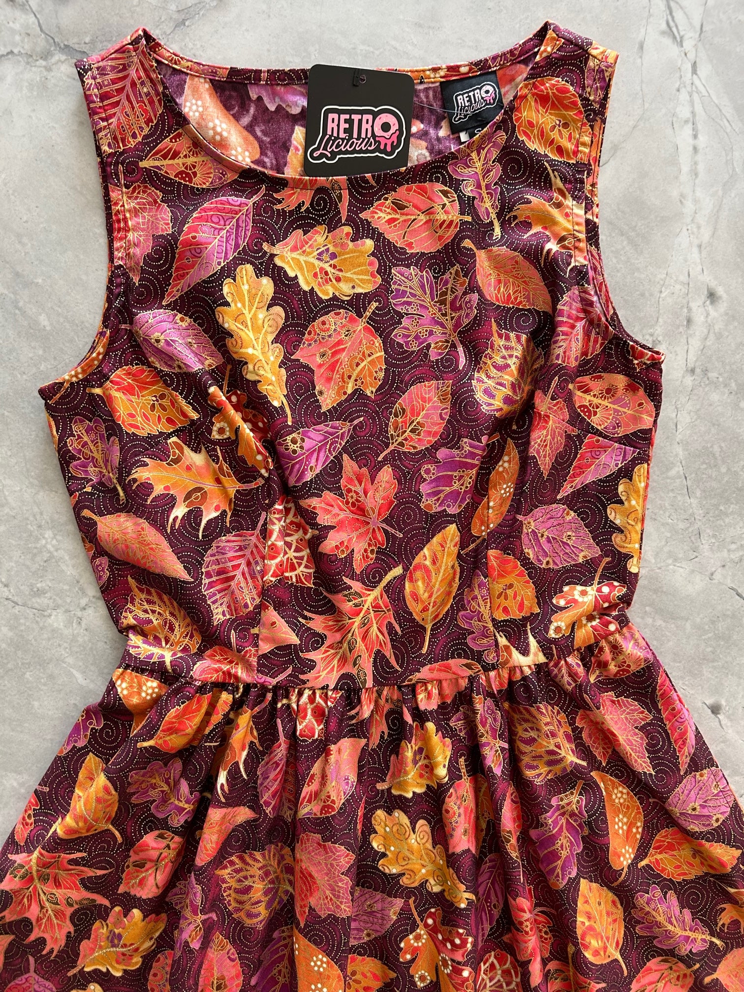 a close up of the bodice of our Fall Leaves Vintage dress