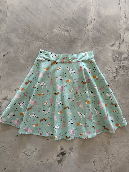 skater skirt with dog pattern on a textured surface