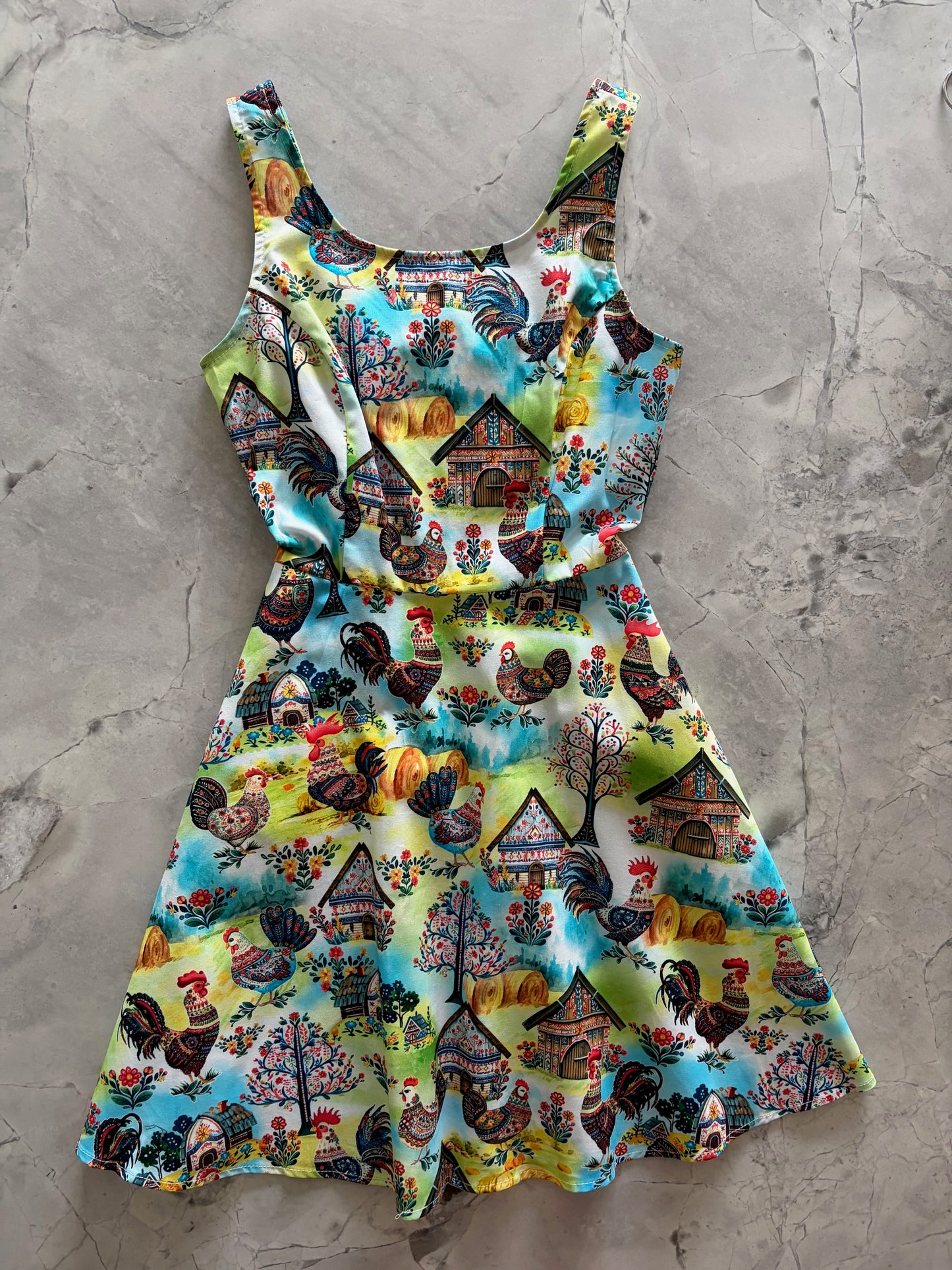 Colorful fabric with pattern on a gray surface