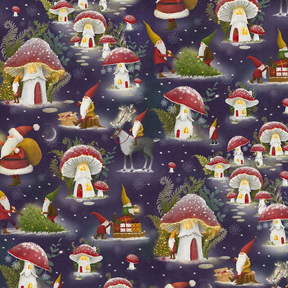 gnomes and mushrooms on blue background