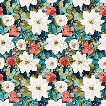 winter floral print with white poinsettias