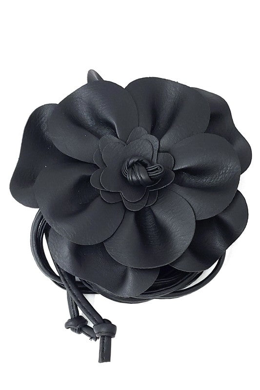 Vintage Style Flower Wrap Belt in black