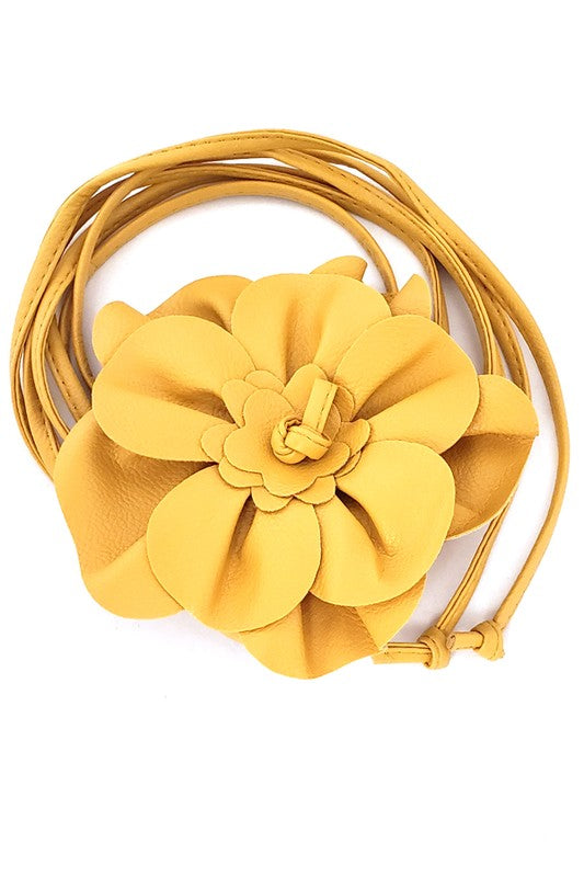 Vintage Style Flower Wrap Belt in yellow