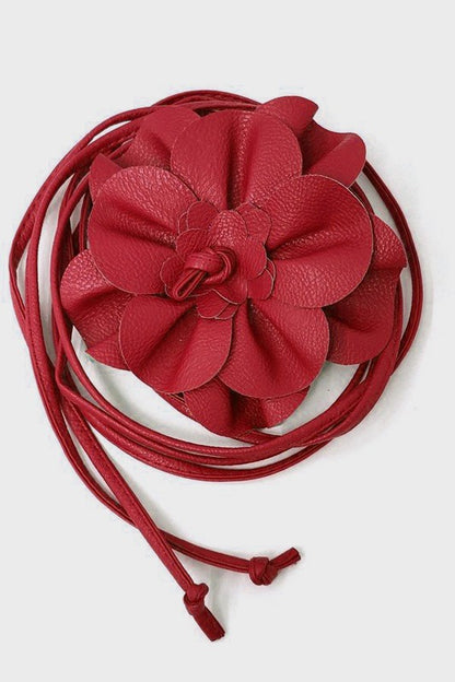 Vintage Style Flower Wrap Belt in burgundy