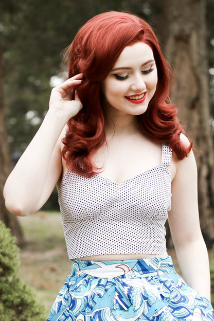 a model wearing our crop polka dot top